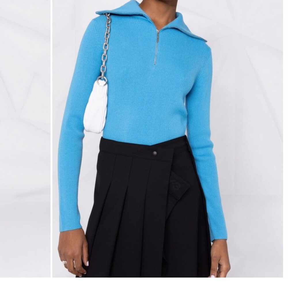 NWOT 12 STOREEZ ZIP-COLLAR MERINO-WOOL JUMPER - blue. Size XS